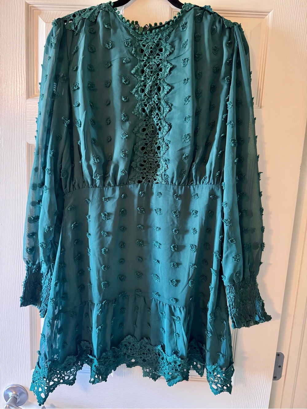 Lulu's Teal Green Crochet-Trim Long Sleeve Dress